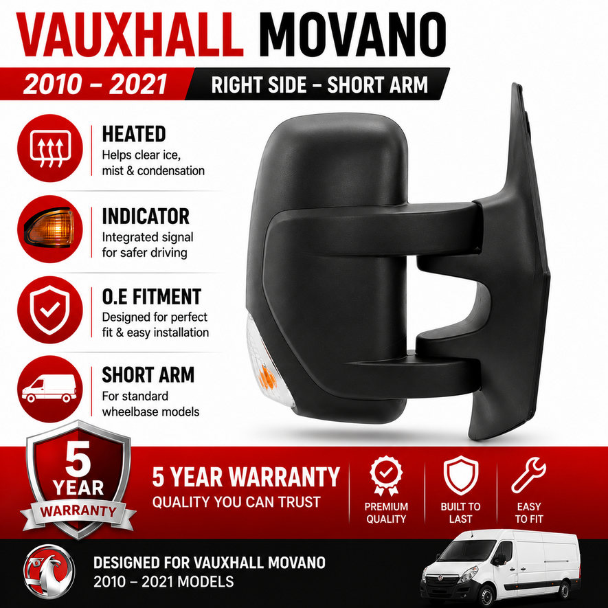 Vauxhall Movano 2010-2021 Electric Black Indicator Wing Door Mirror Drivers Side
