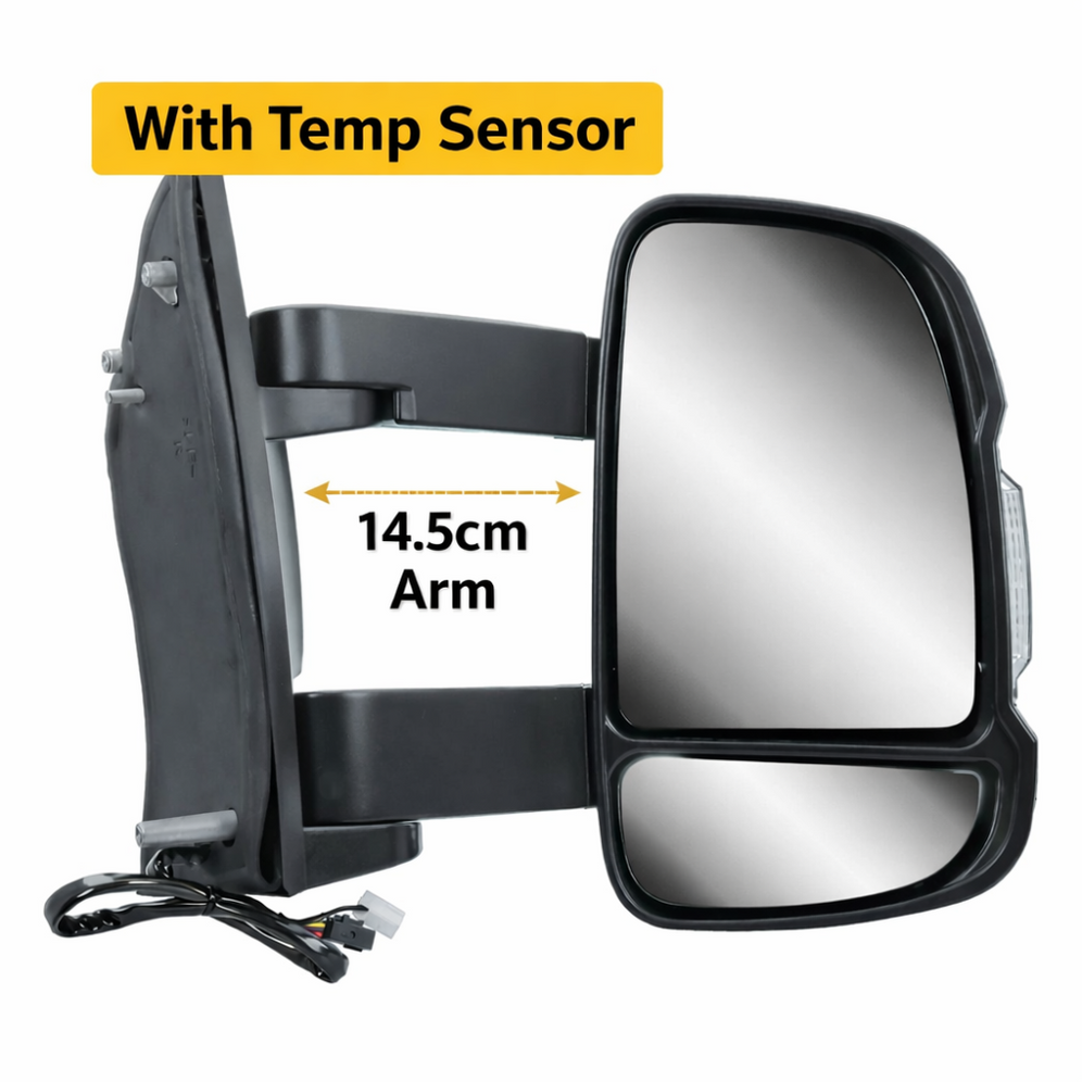 Fiat Ducato 2006-2023 Medium Arm Electric Black Wing Door Mirror Right Temp Sensor